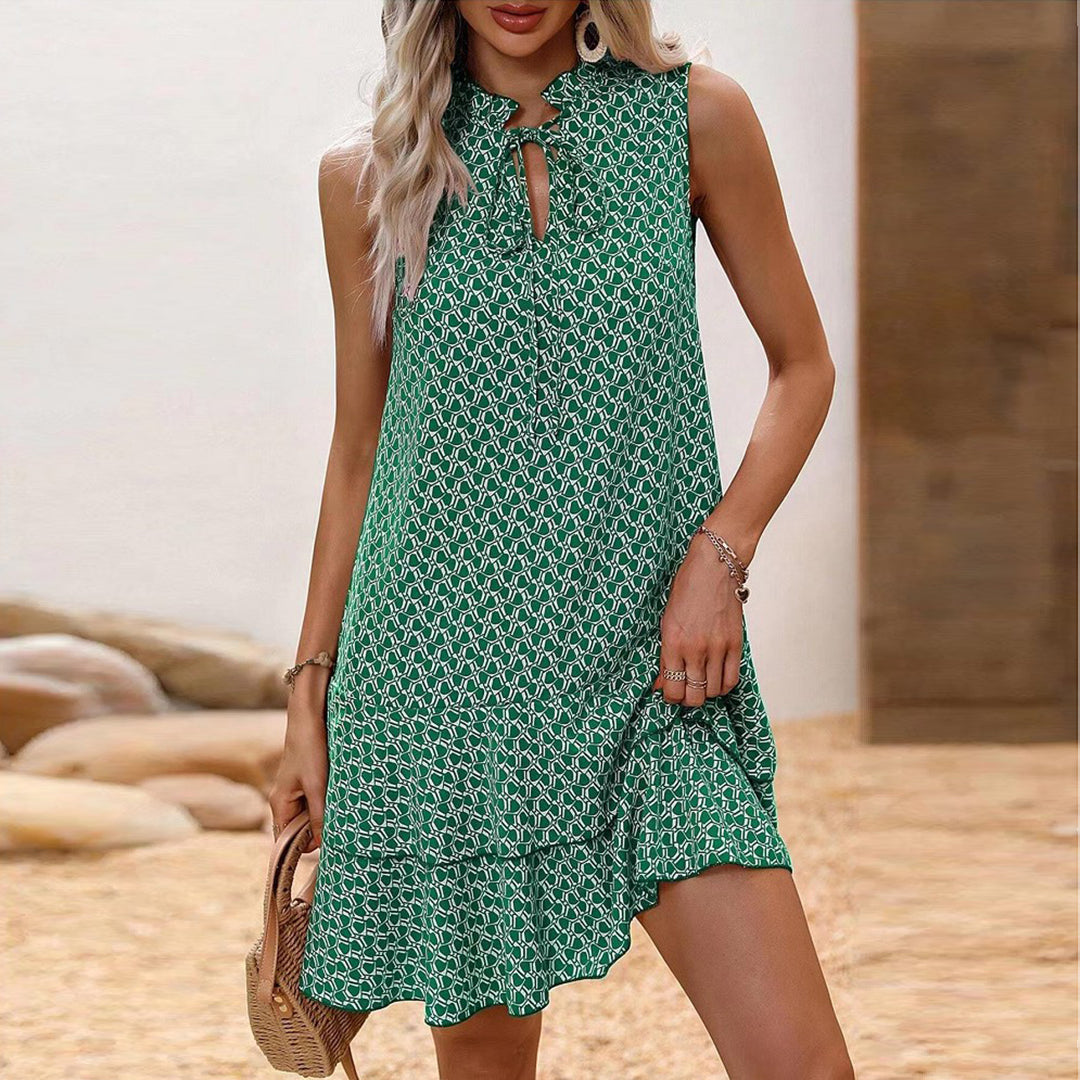 daisy | bohemian print ruffle mini dress green