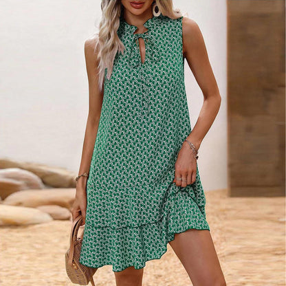 daisy | bohemian print ruffle mini dress green