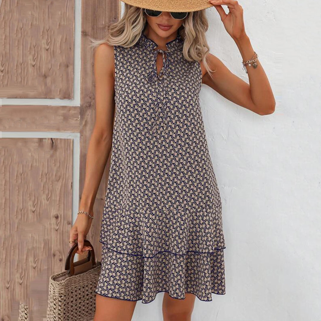 daisy | bohemian print ruffle mini dress navy blue