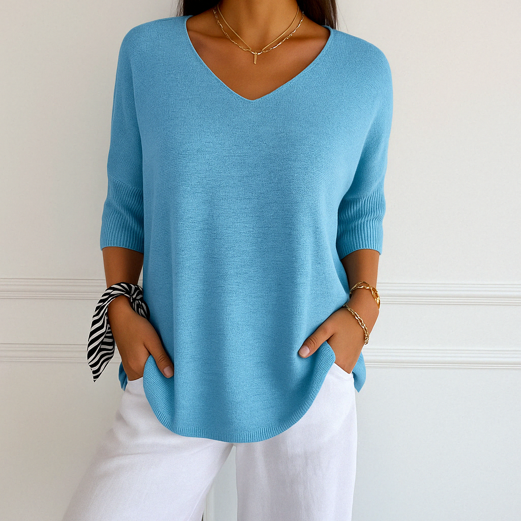 clara | v-neck short sleeve sweater sky