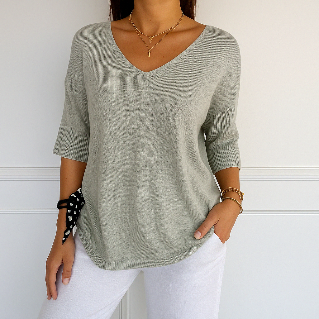 clara | v-neck short sleeve sweater dove