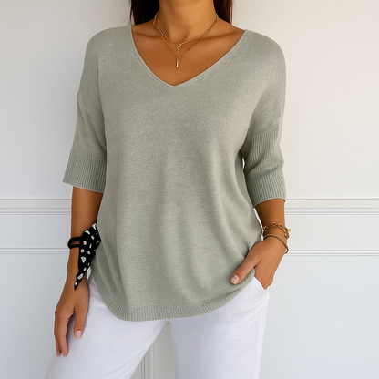 clara | v-neck short sleeve sweater dove