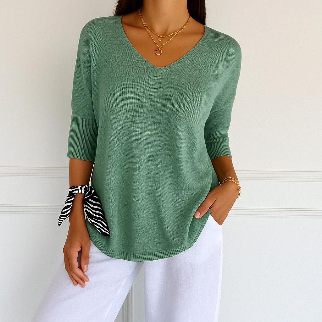 clara | v-neck short sleeve sweater sage