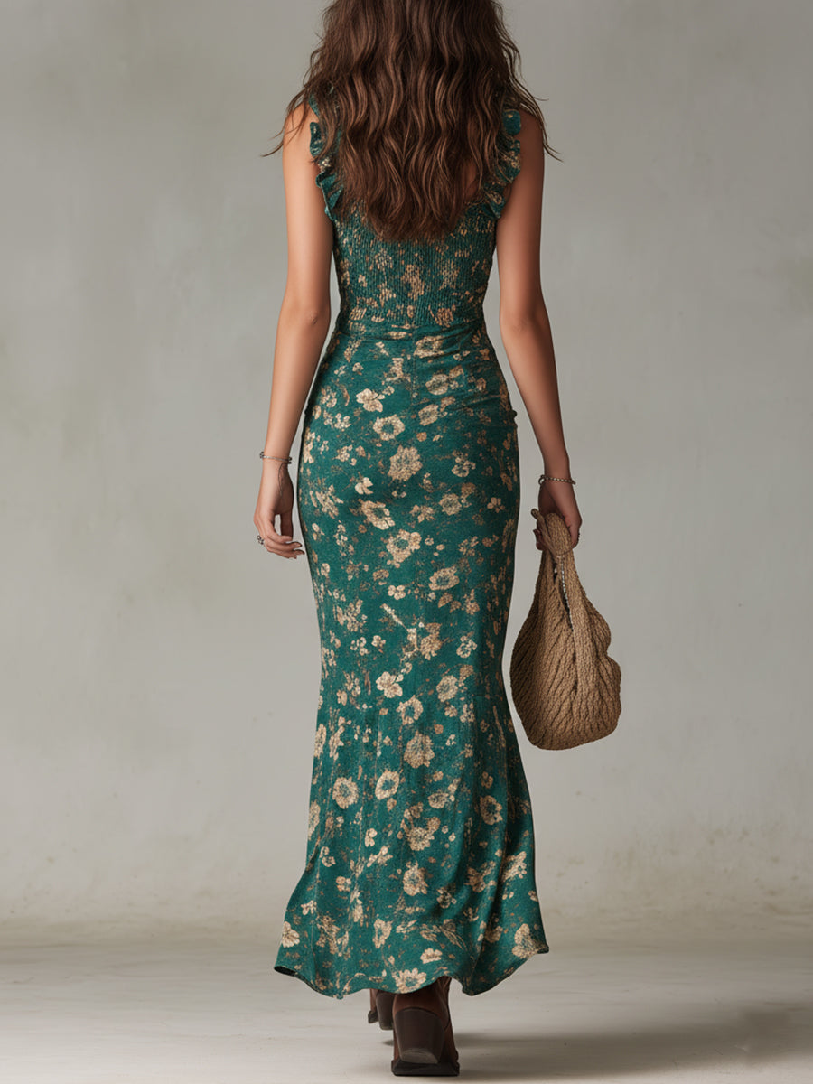 daisy | floral maxi dress with ruffle sleeves