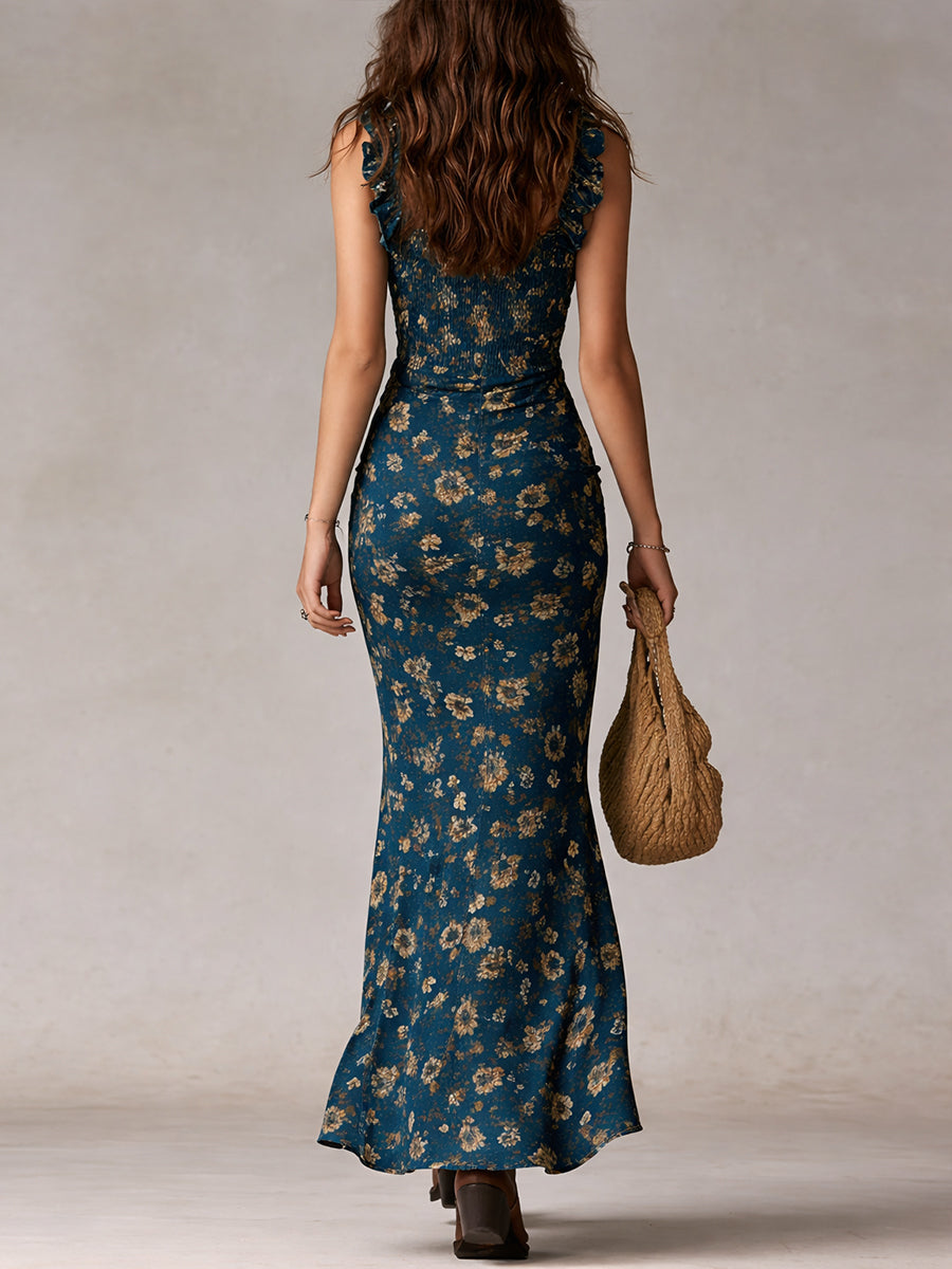 daisy | floral maxi dress with ruffle sleeves