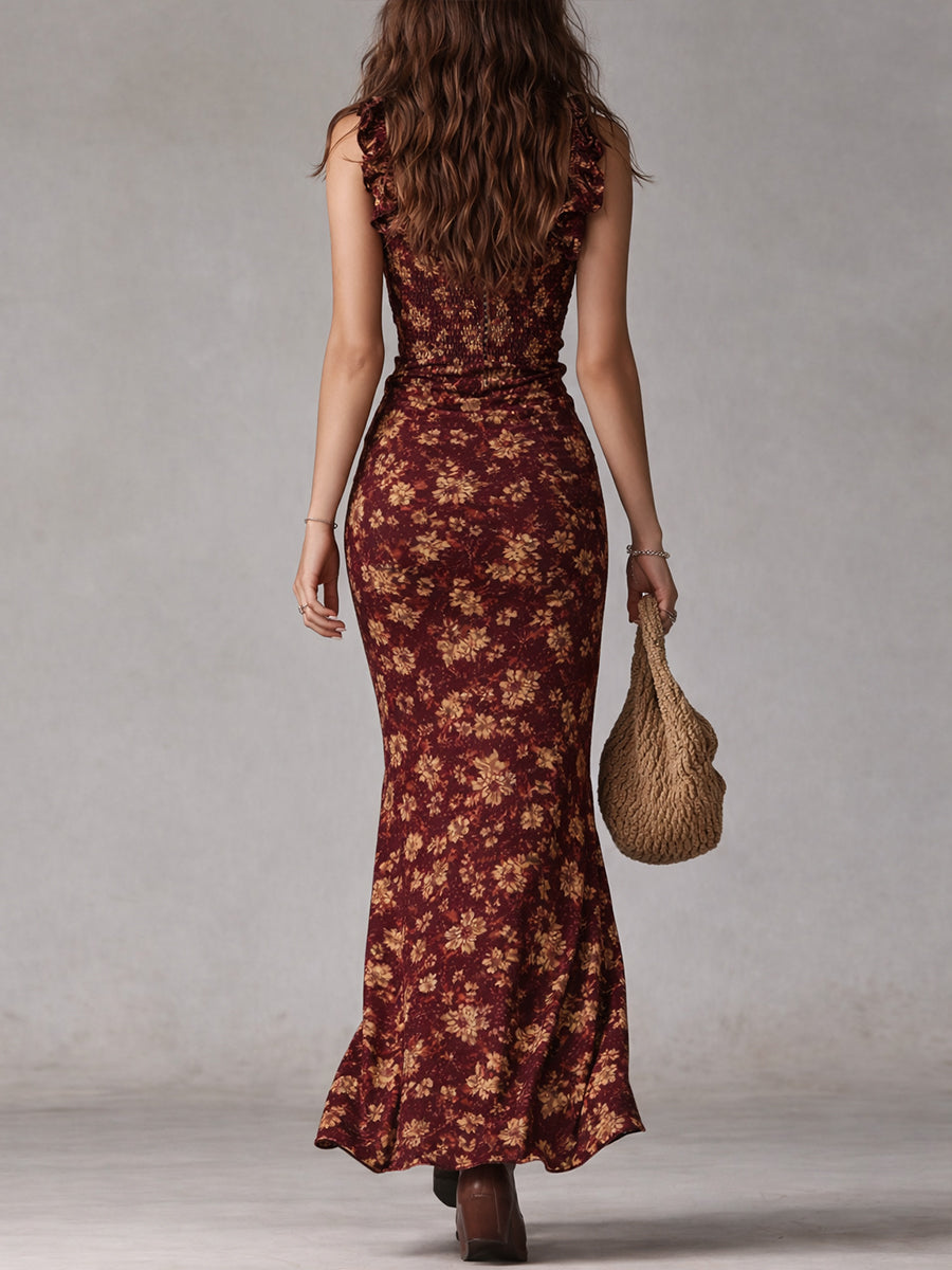 daisy | floral maxi dress with ruffle sleeves