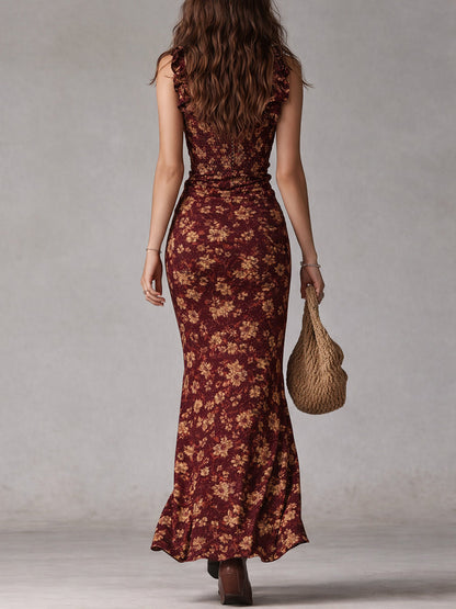 daisy | floral maxi dress with ruffle sleeves