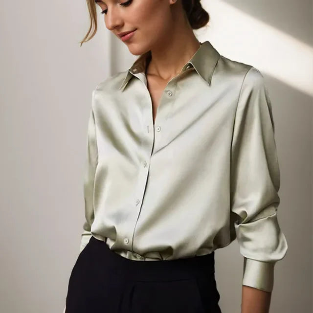 Stella | Satin Button-Down Blouse with Long Sleeves