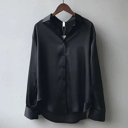 Stella | Satin Button-Down Blouse with Long Sleeves