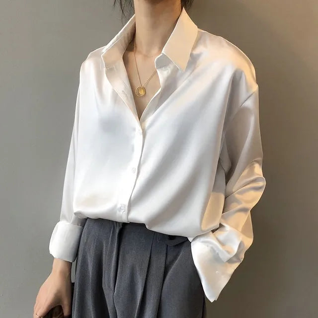 Stella | Satin Button-Down Blouse with Long Sleeves