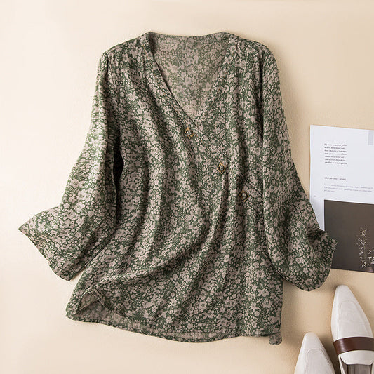solara | summer print relaxed blouse green