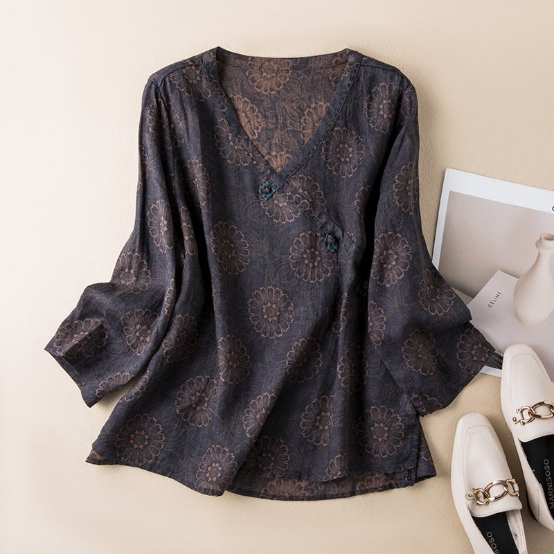 solara | summer print relaxed blouse black