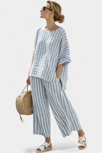 sienna | striped wide-leg pants set blue stripe