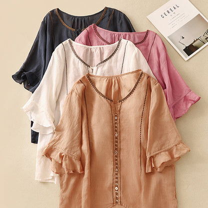 aria | embroidered ruffle sleeve blouse