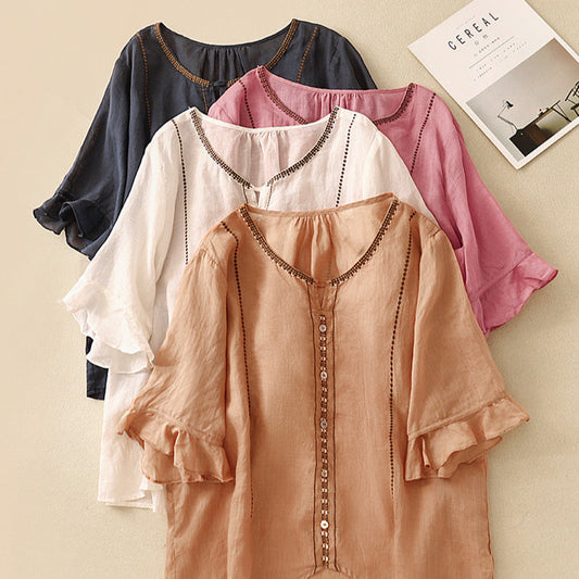 aria | embroidered ruffle sleeve blouse