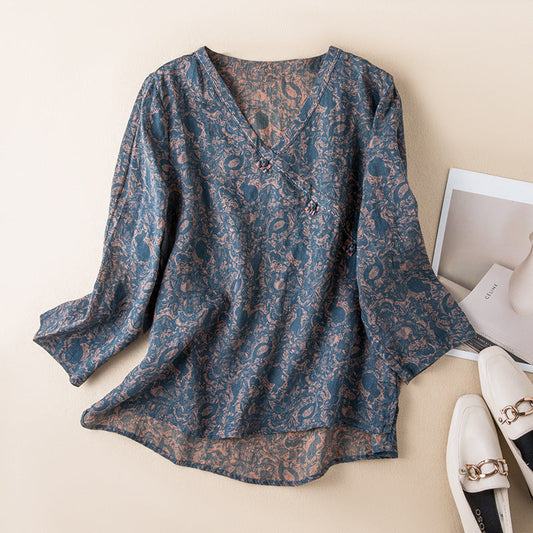 solara | summer print relaxed blouse blue