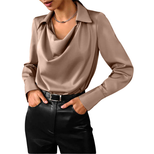 Evelyn | Draped Satin Blouse with Long Sleeves