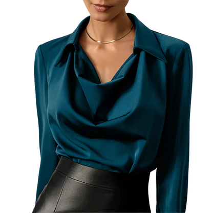 Virelle | Draped Satin Blouse with Long Sleeves