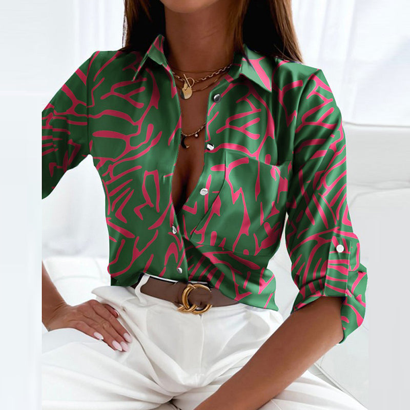 ophelia | printed long sleeve button top