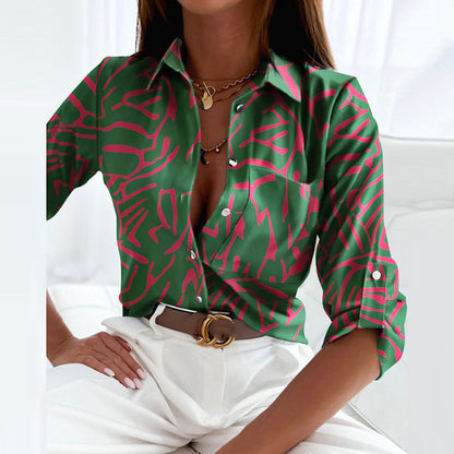 ophelia | printed long sleeve button top