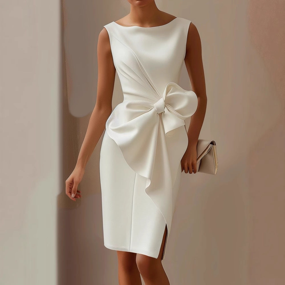 isolde | oversized bow sleeveless dress white