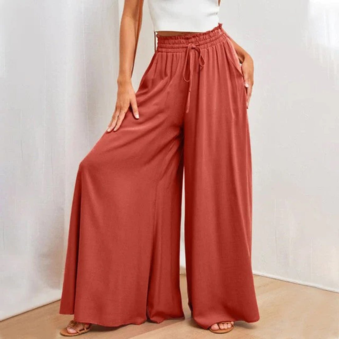 daisy | high waist wide leg pants with smocked drawstring red