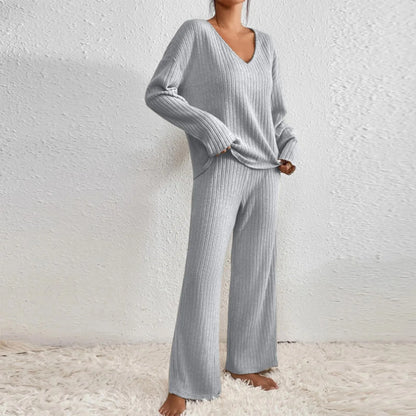 elodie | v-neck ribbed knit set grey