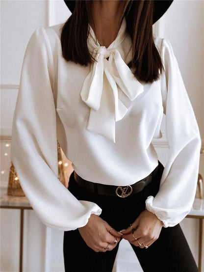 Isolde | Bow Neck Long Sleeve Blouse with Gathered Sleeves