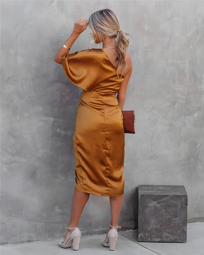 Ava | One Shoulder Wrap Midi Dress