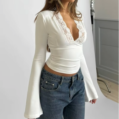 Celina | Romantic Lace Top with Deep Neckline