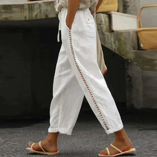 daisy | high-waist tapered trouser with side stripe white