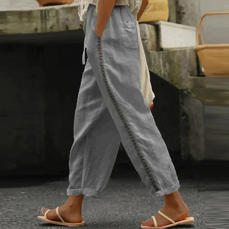 daisy | high-waist tapered trouser with side stripe grey