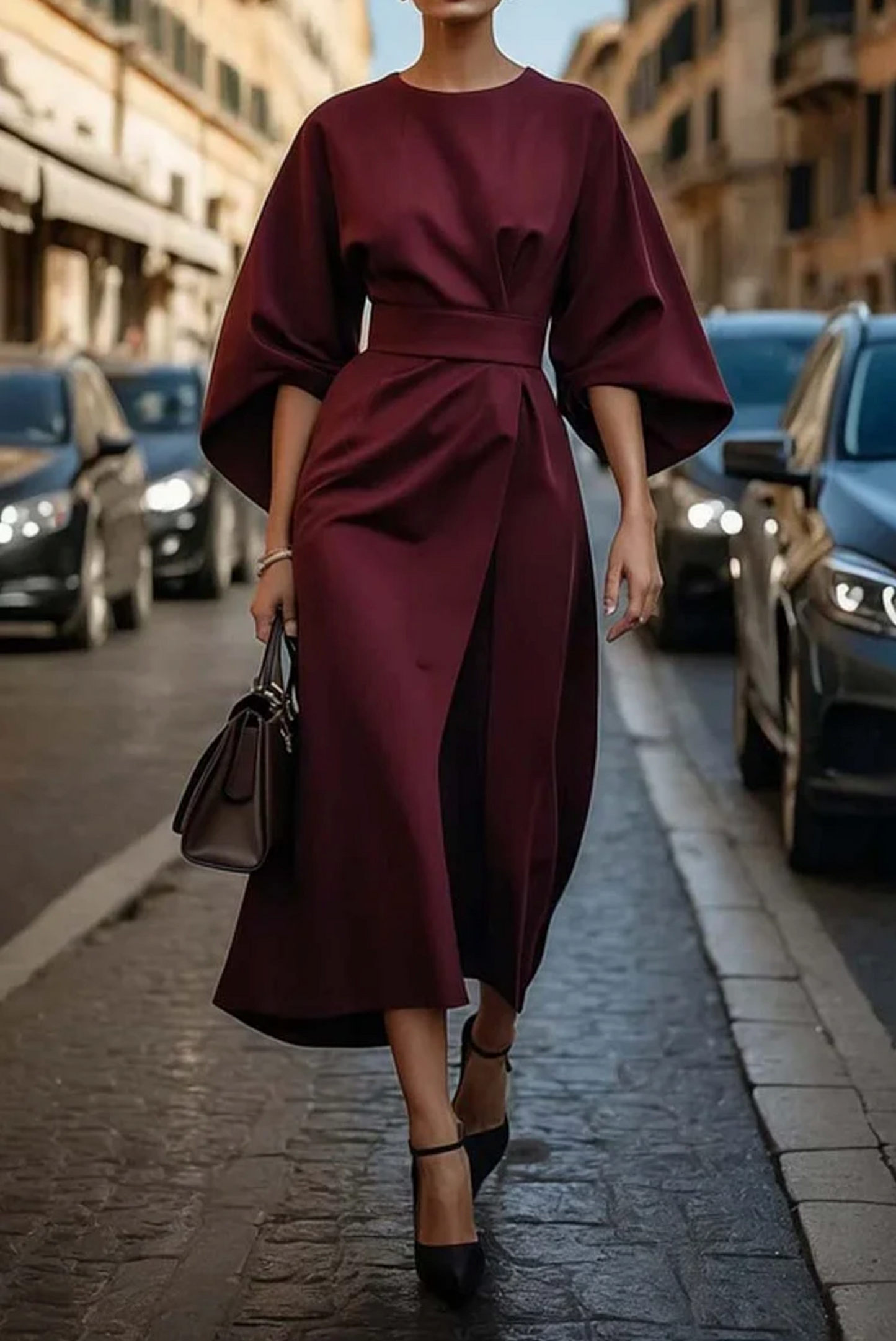 Addison | Kimono Sleeve Belted Midi Dress