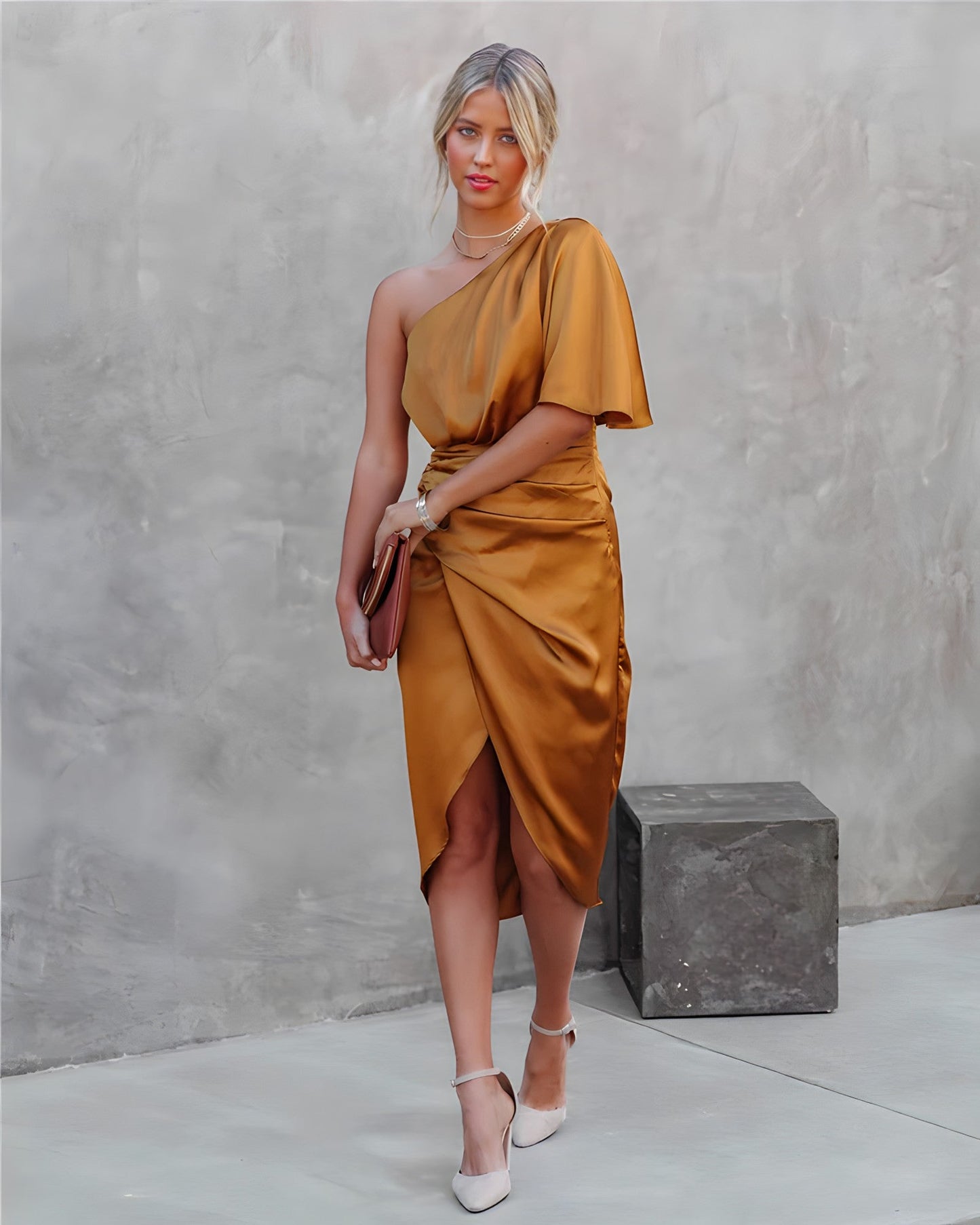 Ava | One Shoulder Wrap Midi Dress