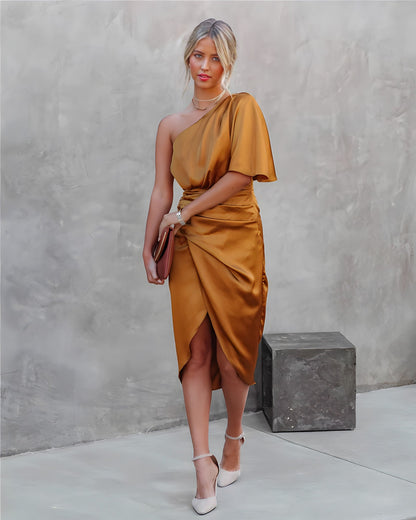 Ava | One Shoulder Wrap Midi Dress