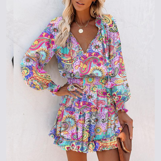 daisy | ruffle v-neck mini dress light purple