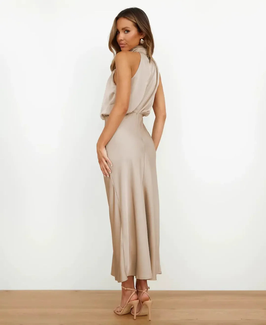 Sydney | Satin Halter-Style Formal Midi Dress