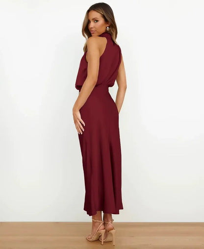 Sydney | Satin Halter-Style Formal Midi Dress