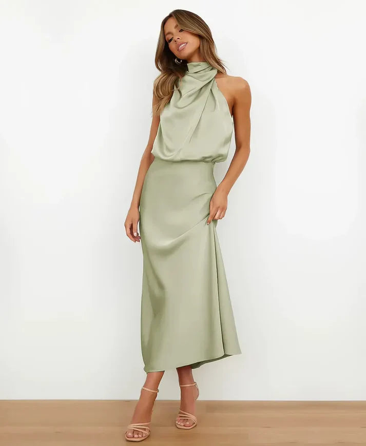 Sydney | Satin Halter-Style Formal Midi Dress