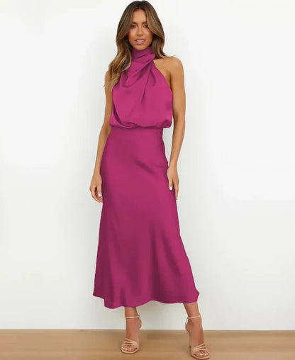 Sydney | Satin Halter-Style Formal Midi Dress