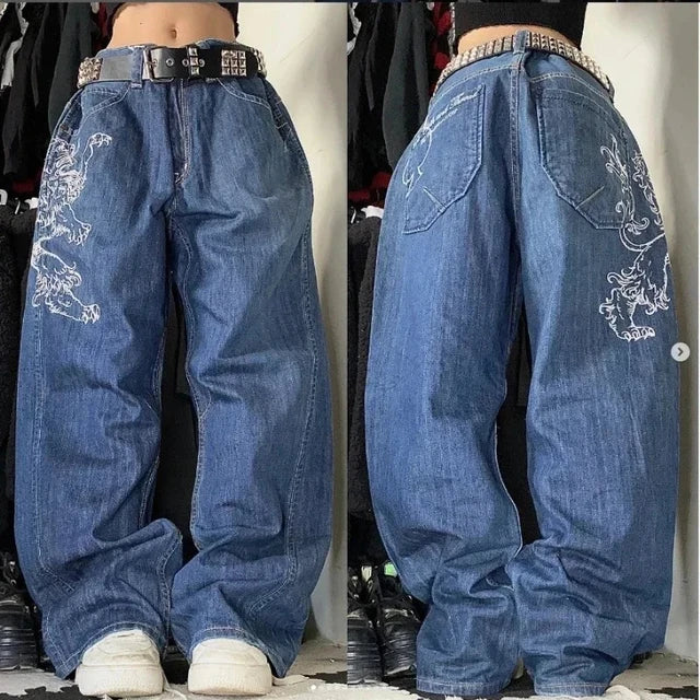 daisy | baggy cargo jeans in light wash blue print