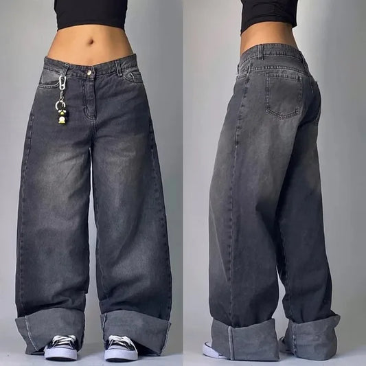 daisy | baggy cargo jeans in light wash dark grey