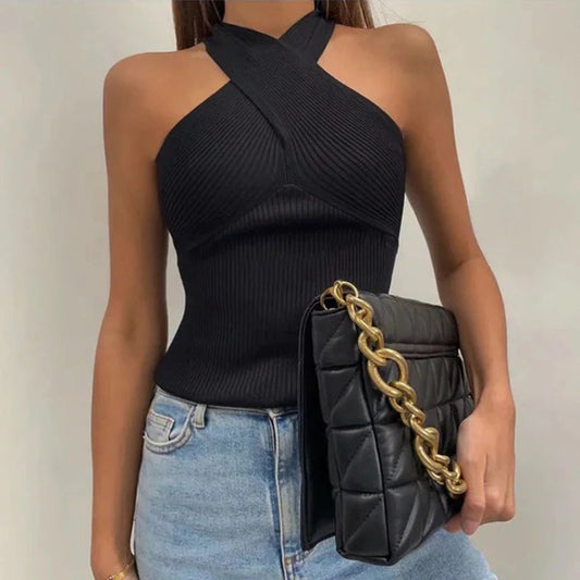 geralie | elegant crossover wrap top black