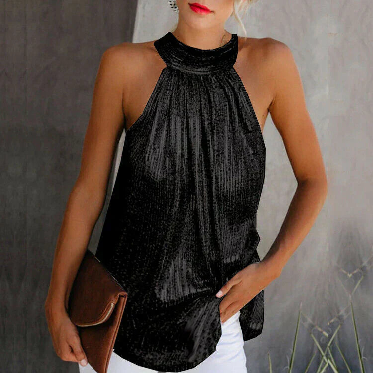 gwenna | luxe halter top with effortless elegance black