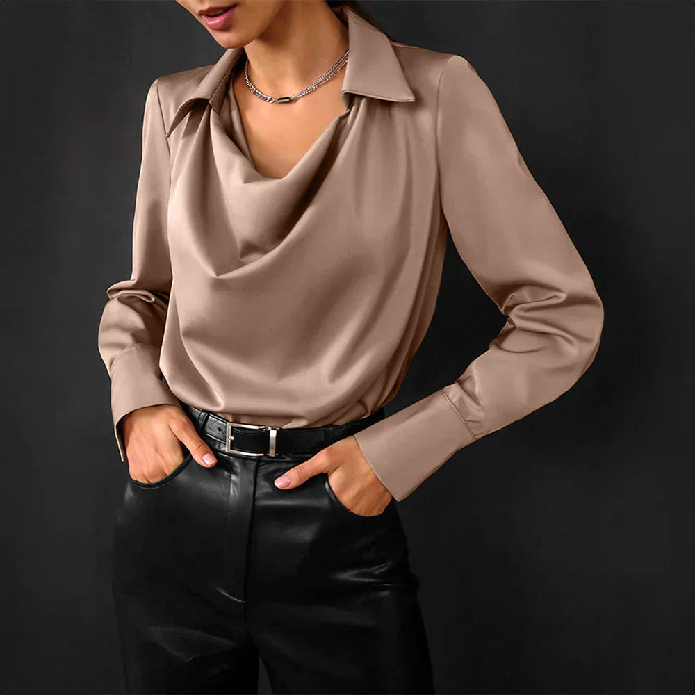 Virelle | Draped Satin Blouse with Long Sleeves