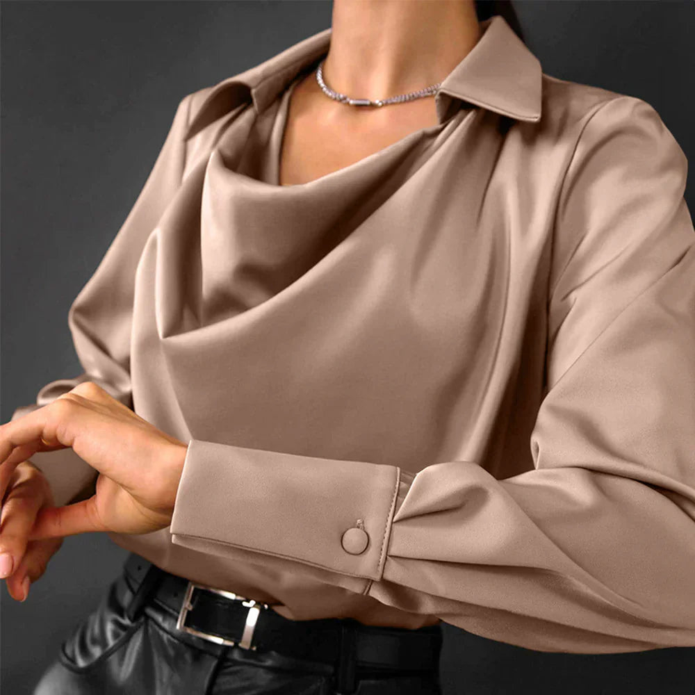 Virelle | Draped Satin Blouse with Long Sleeves