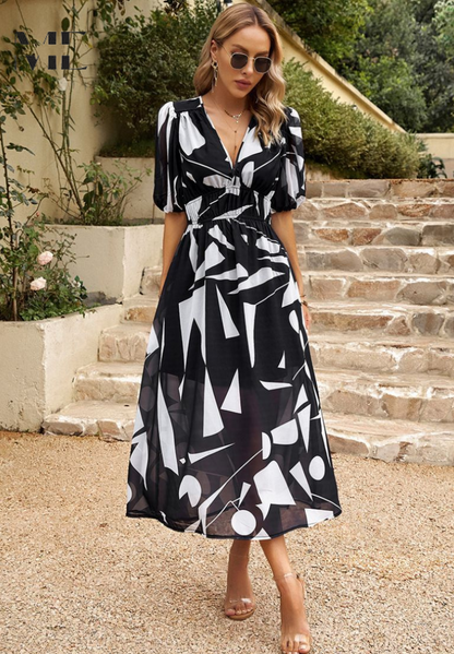 iris | floral v-neck midi dress black