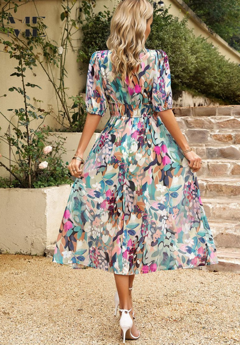 iris | floral v-neck midi dress