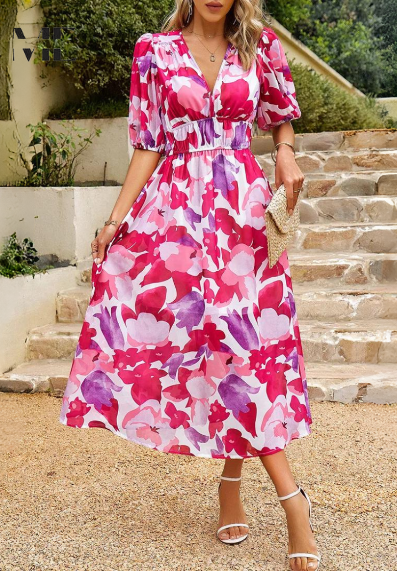 iris | floral v-neck midi dress