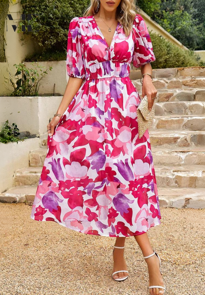 iris | floral v-neck midi dress